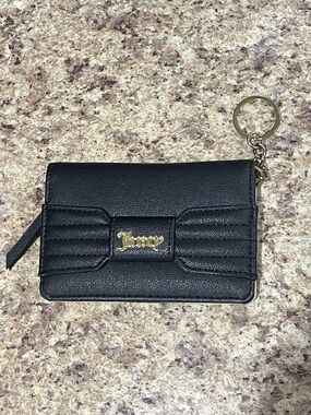 Juicy Couture Black Bow Snap Button Wallet Gold Logo Wristlet Organizer Clutch